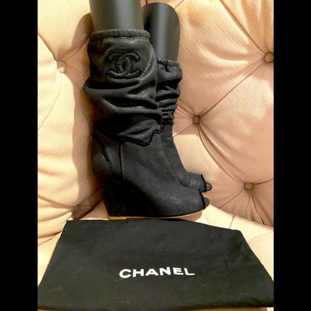 Chanel limited edition out of production fabric boots